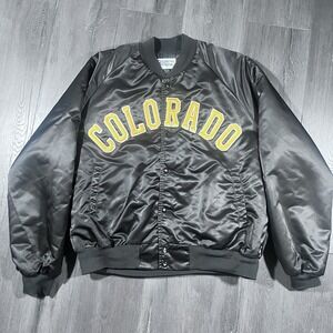 VTG Colorado Bomber Jacket Black Sz XL Chalk Line‎ Satin Buffalos Coach Prime